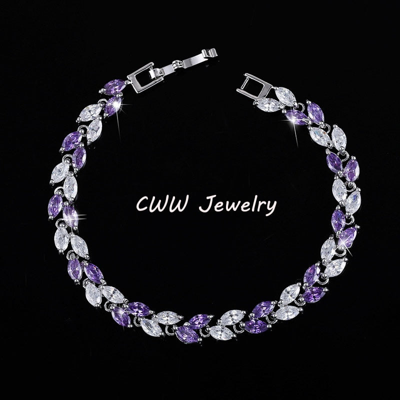 CWWZircons New Trendy 2022 Cubic Zirconia Jewelry Silver Color Leaf Charm CZ Crystal Female Bracelets Bangles for Women CB060