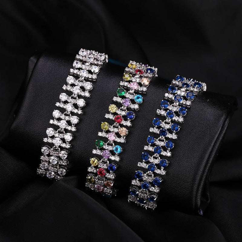 CWWZircons Romantic MultiColored Big Wide Cubic Zircon Stones Bracelets Bangle for Women Wedding Party Jewelry Accessories CB138