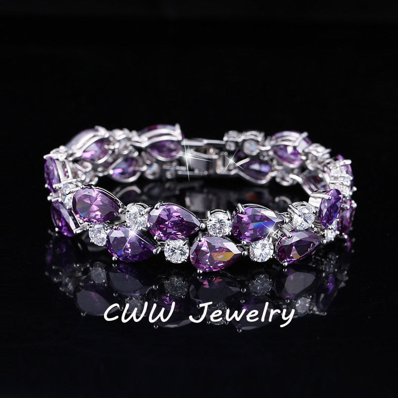 CWWZircons Designer Purple Crystal Large Mona Lisa Bijoux Bracelets Bangles Clear Zircon Bracelet Femme Fashion Jewelry  CB126