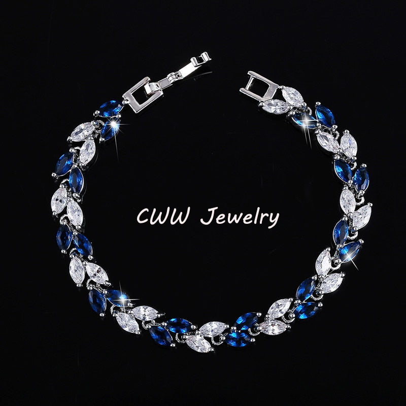 CWWZircons New Trendy 2022 Cubic Zirconia Jewelry Silver Color Leaf Charm CZ Crystal Female Bracelets Bangles for Women CB060