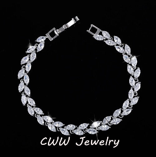 CWWZircons New Trendy 2022 Cubic Zirconia Jewelry Silver Color Leaf Charm CZ Crystal Female Bracelets Bangles for Women CB060