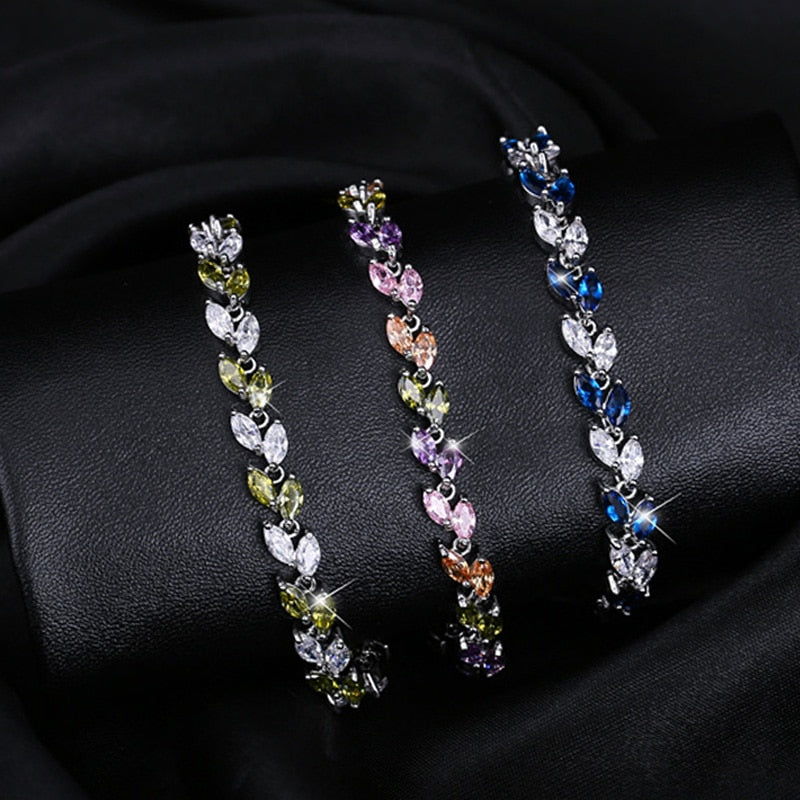 CWWZircons New Trendy 2022 Cubic Zirconia Jewelry Silver Color Leaf Charm CZ Crystal Female Bracelets Bangles for Women CB060