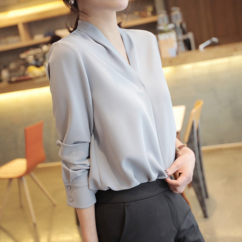 Women Shirts Long Sleeve Solid White Chiffon Office Blouse Women Clothes Womens Tops And Blouses Blusas Mujer De Moda 2021 A403