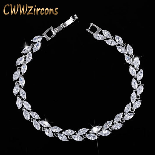 CWWZircons New Trendy 2022 Cubic Zirconia Jewelry Silver Color Leaf Charm CZ Crystal Female Bracelets Bangles for Women CB060