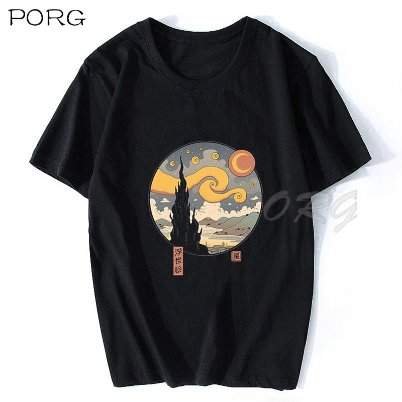 Streetwear Japan Style Ukiyo E Funny Samurai Cat Anime TShirts Mens Short Sleeve T-shirts Hip Hop Japanese Tees Cotton