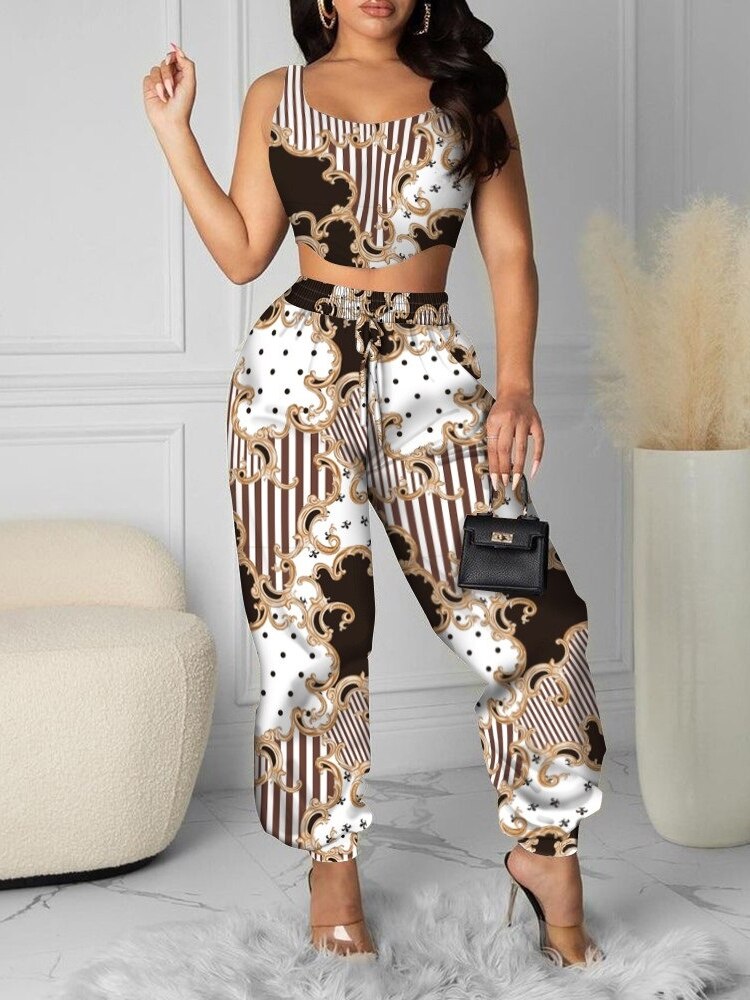 Women Leopard Two Piece Set Crop Top Tank Top And High Waist Pants Sexy Streetwear Two Piece Set Summer 2022 women&#39;s 2 piece set