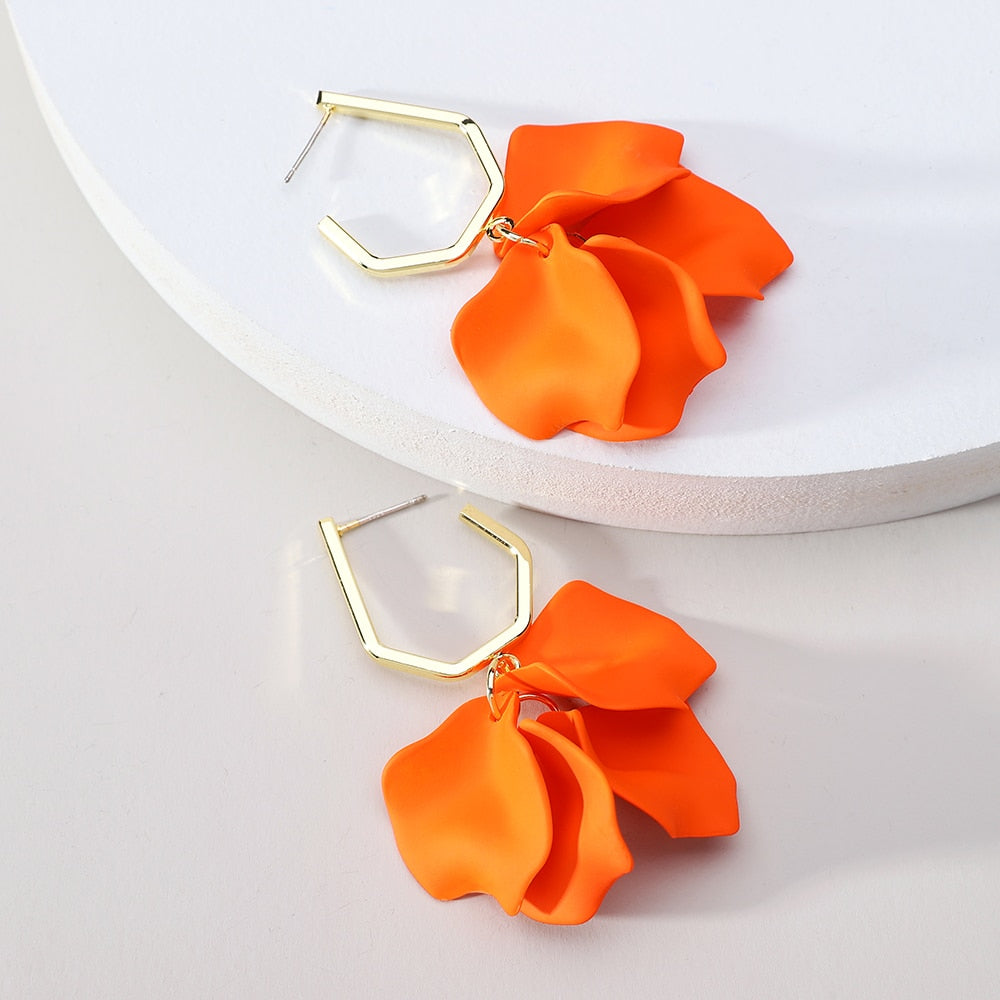 Korean Fashion Acrylic Rose Petals Flower Dangle Earrings For Women 2022 Trend Luxury Design Wedding Party Jewelry Accessories