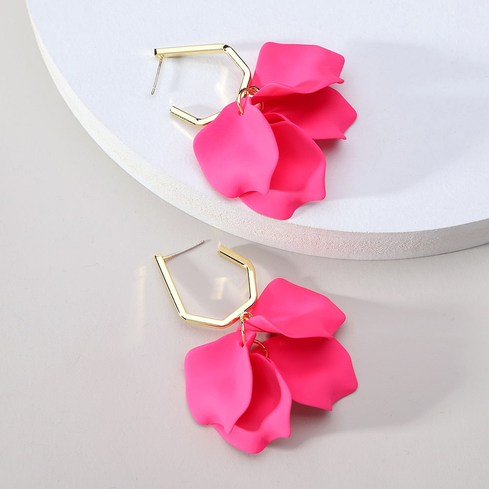 Korean Fashion Acrylic Rose Petals Flower Dangle Earrings For Women 2022 Trend Luxury Design Wedding Party Jewelry Accessories