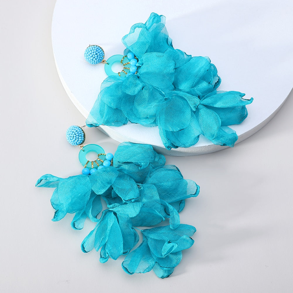 Flower Big Hanging Dangle Earrings For Women Girl 2022 Trend Luxury Design Lace Cotton Petals Fairy Elegant Jewelry Accessories