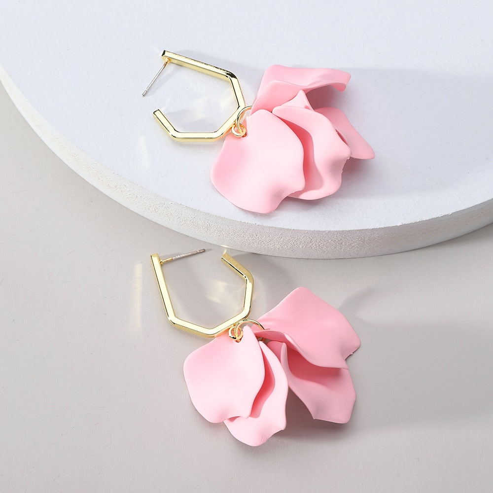 Korean Fashion Acrylic Rose Petals Flower Dangle Earrings For Women 2022 Trend Luxury Design Wedding Party Jewelry Accessories