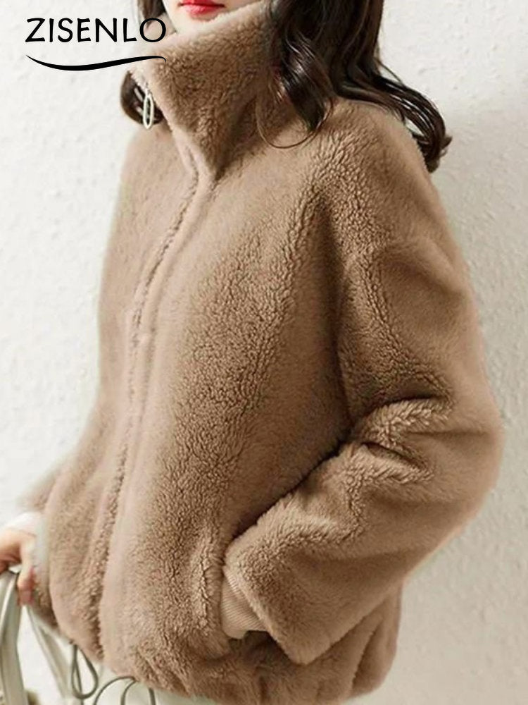 Winter Coat for Women Coral Zipper Jacket Padded Double-sided Fleece Warm Turtleneck Coat Faux Fur Coat Sweatshirt Jacket Women