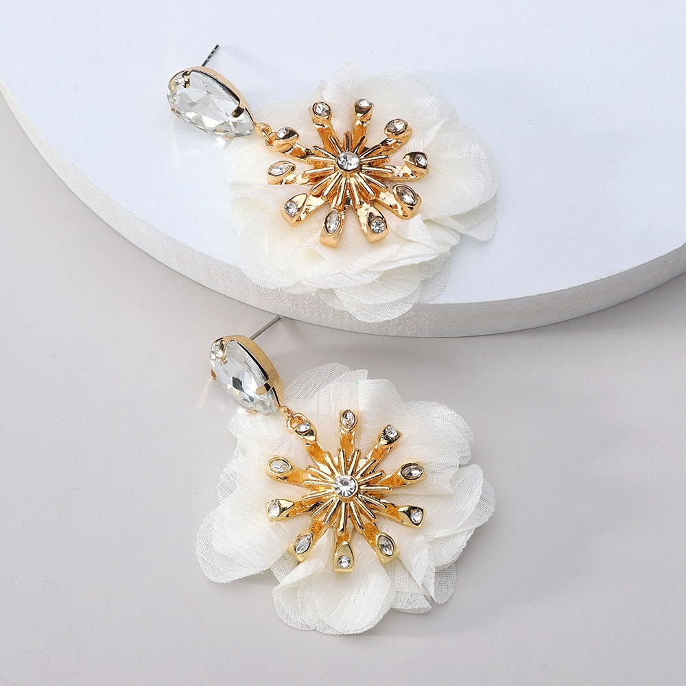 Flower Big Hanging Dangle Earrings For Women Girl 2022 Trend Luxury Design Lace Cotton Petals Fairy Elegant Jewelry Accessories