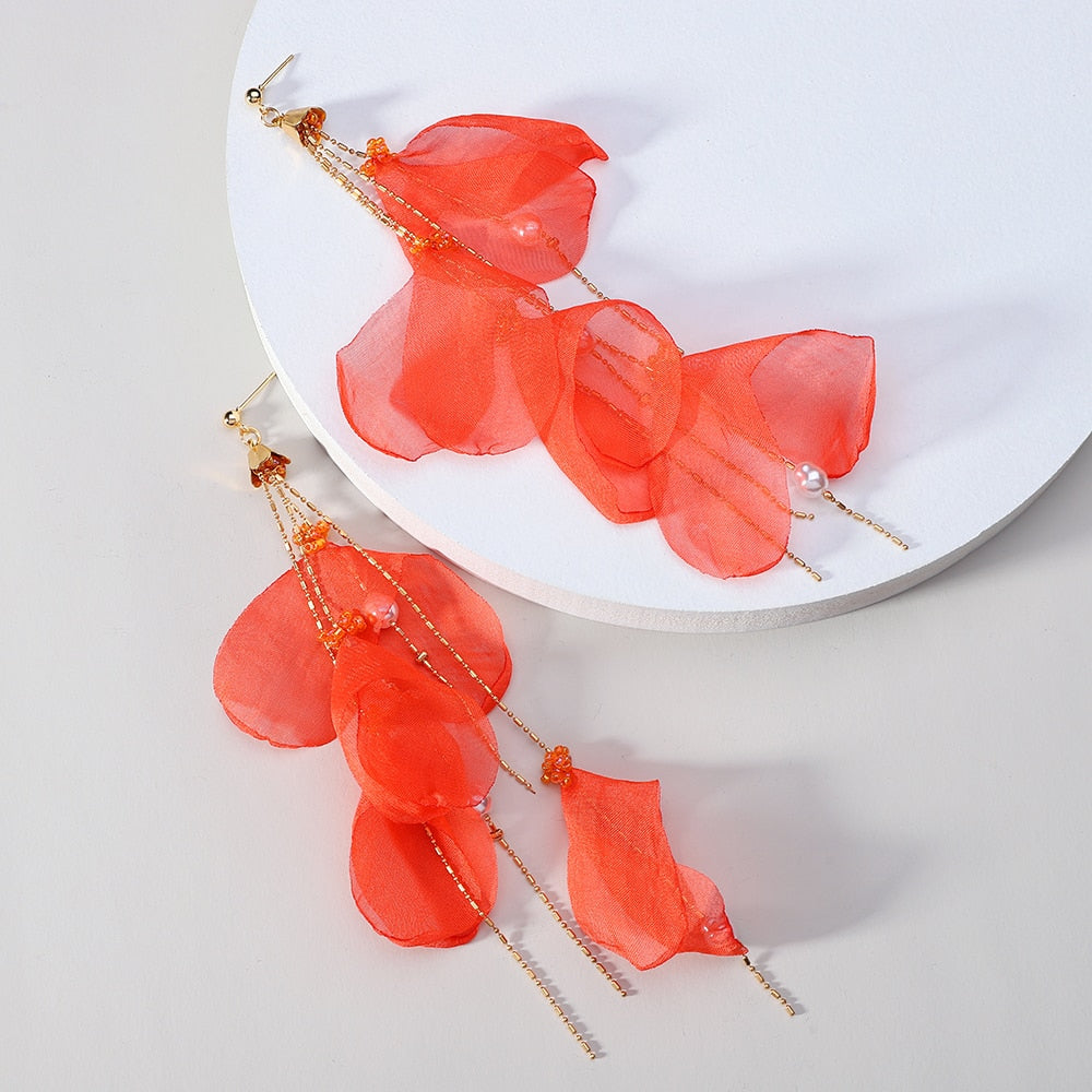 Flower Big Hanging Dangle Earrings For Women Girl 2022 Trend Luxury Design Lace Cotton Petals Fairy Elegant Jewelry Accessories