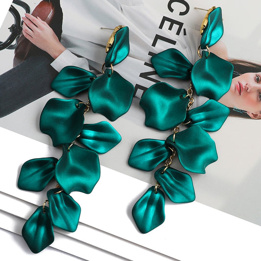Korean Fashion Acrylic Petal Flower Tassel Dangle Earrings For Women 2022 Luxury Vintage Fairy Wedding Party Jewelry Accessories