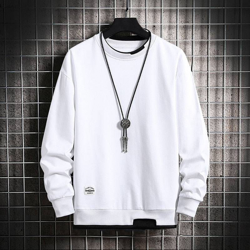 Men Casual Sweatshirts Hoodie Men Fake Two Pieces Multi Color O-Neck Fashion Harajuku Style Male Sweatshirt 2022 New