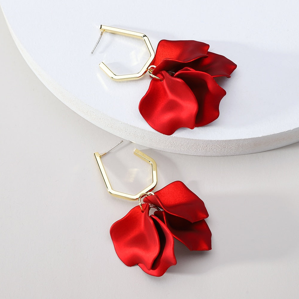 Korean Fashion Acrylic Rose Petals Flower Dangle Earrings For Women 2022 Trend Luxury Design Wedding Party Jewelry Accessories