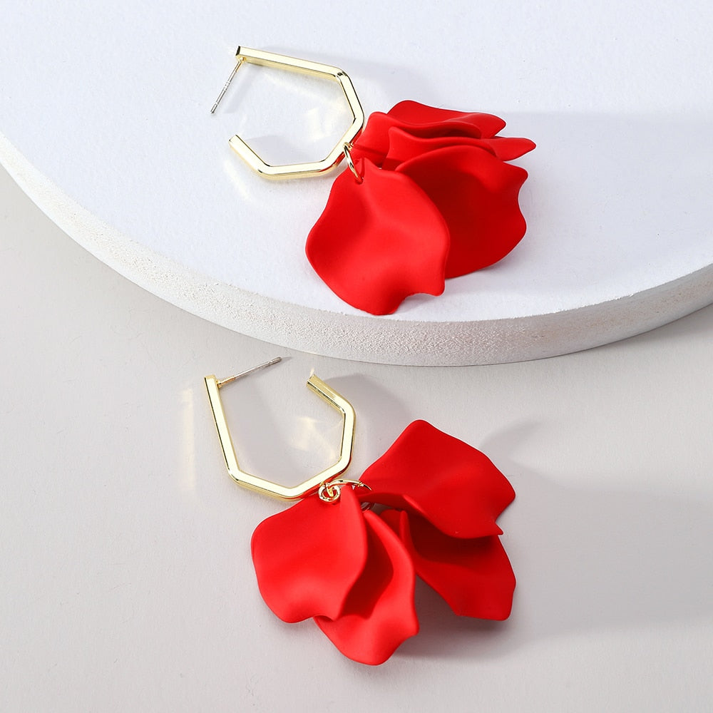 Korean Fashion Acrylic Rose Petals Flower Dangle Earrings For Women 2022 Trend Luxury Design Wedding Party Jewelry Accessories