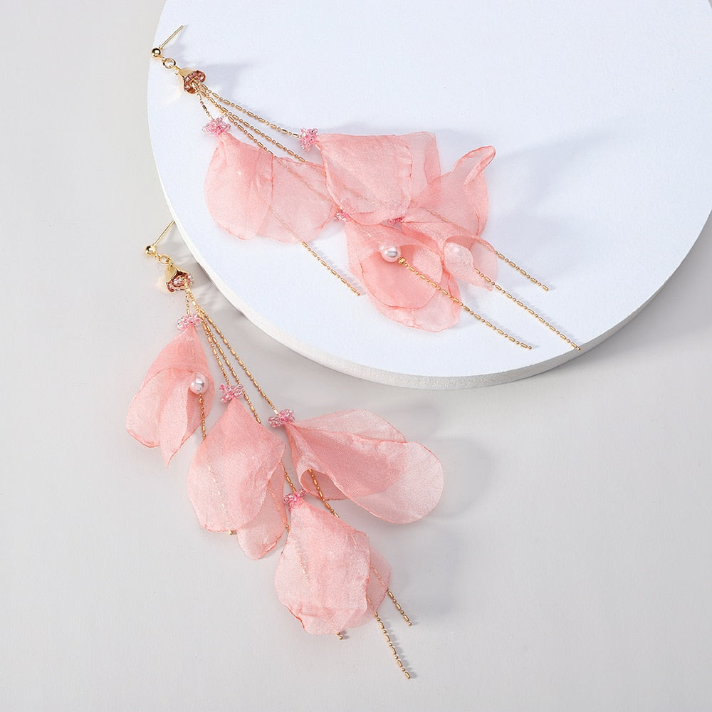 Flower Big Hanging Dangle Earrings For Women Girl 2022 Trend Luxury Design Lace Cotton Petals Fairy Elegant Jewelry Accessories