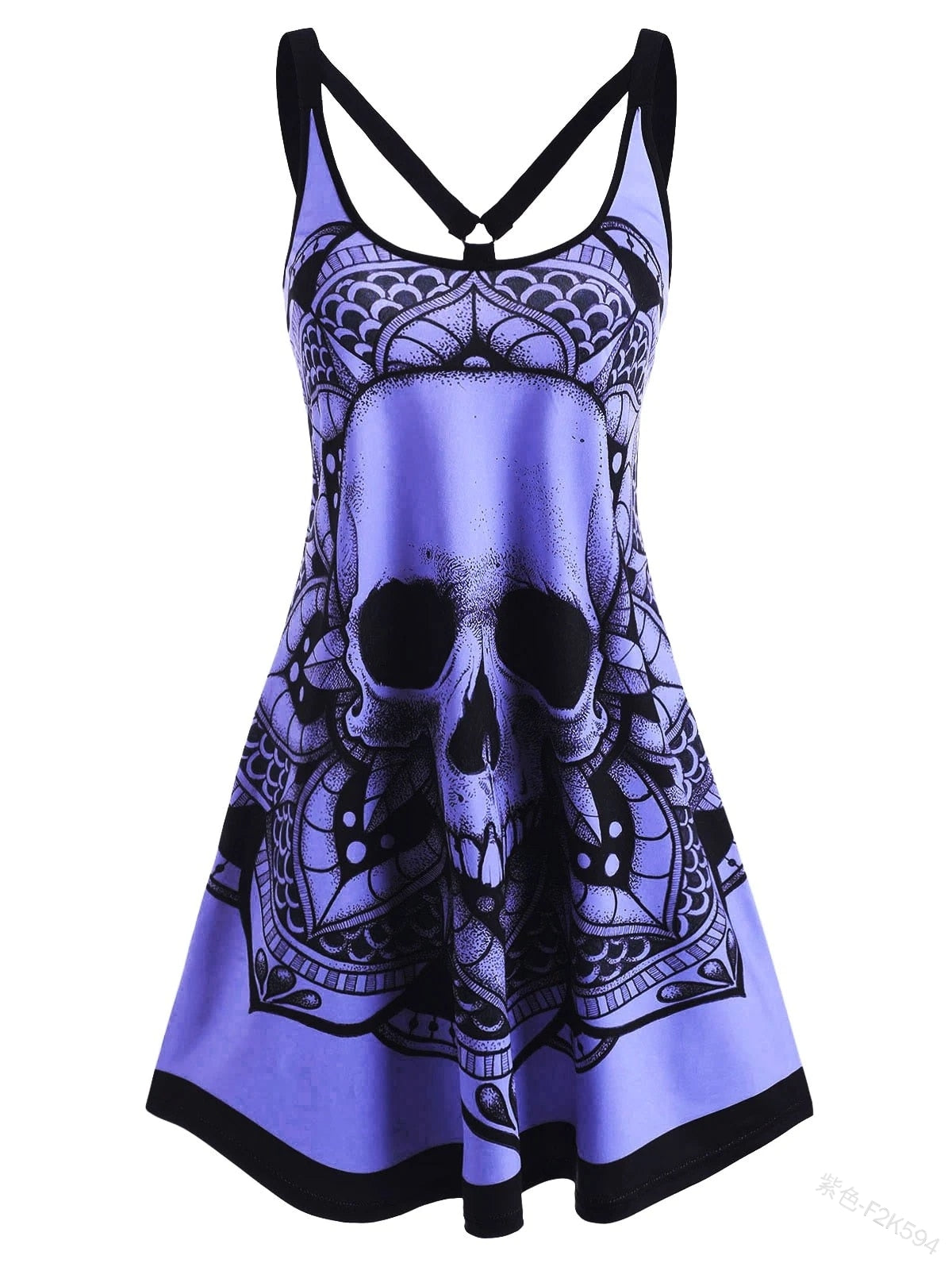 Summer Gothic Dress for Women Goth Skull Print Vestido Feminino Sleeveless Camis Tank Tops Casual Dresses Sexy Strap Mini Dress