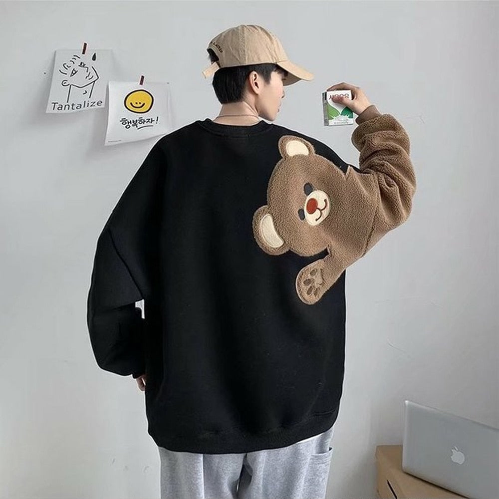 Harajuku Sweatshirts Designed Bear Pattern Streetwear Clothes Men Fashion Clothing Long Sleeve Shirts Casual Sweatshirts Men Top