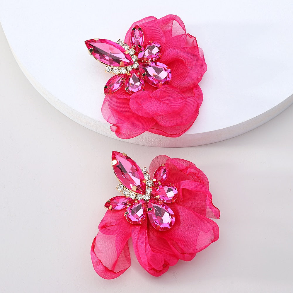 Flower Big Hanging Dangle Earrings For Women Girl 2022 Trend Luxury Design Lace Cotton Petals Fairy Elegant Jewelry Accessories