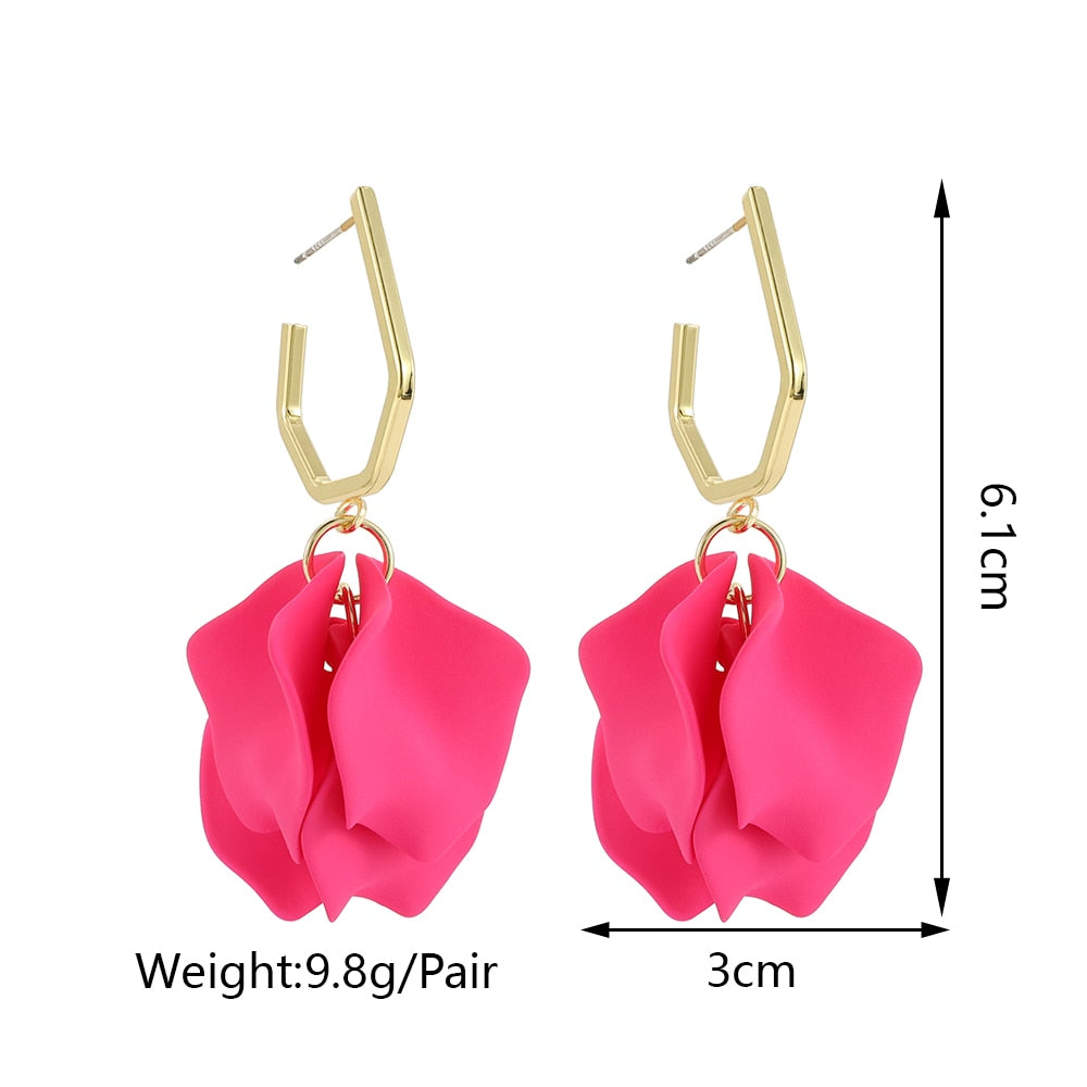 Korean Fashion Acrylic Rose Petals Flower Dangle Earrings For Women 2022 Trend Luxury Design Wedding Party Jewelry Accessories