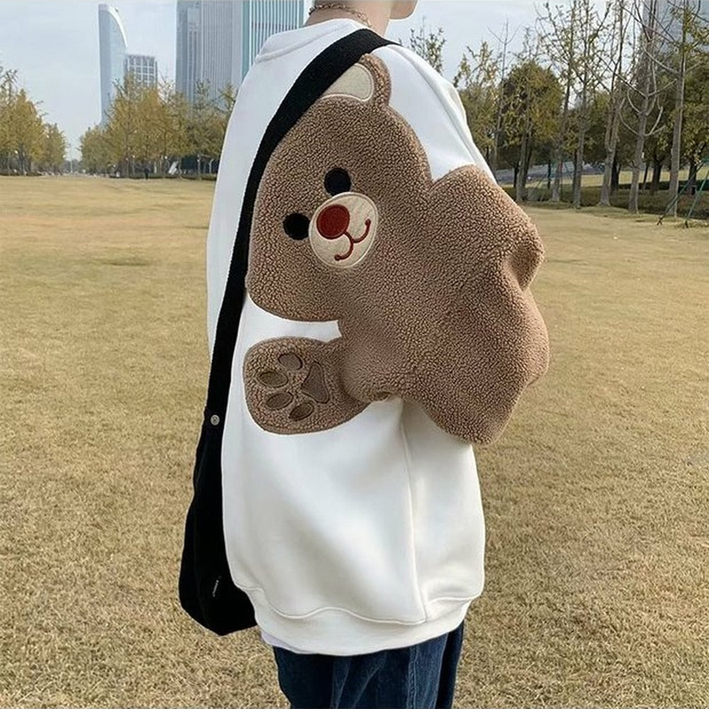 Harajuku Sweatshirts Designed Bear Pattern Streetwear Clothes Men Fashion Clothing Long Sleeve Shirts Casual Sweatshirts Men Top