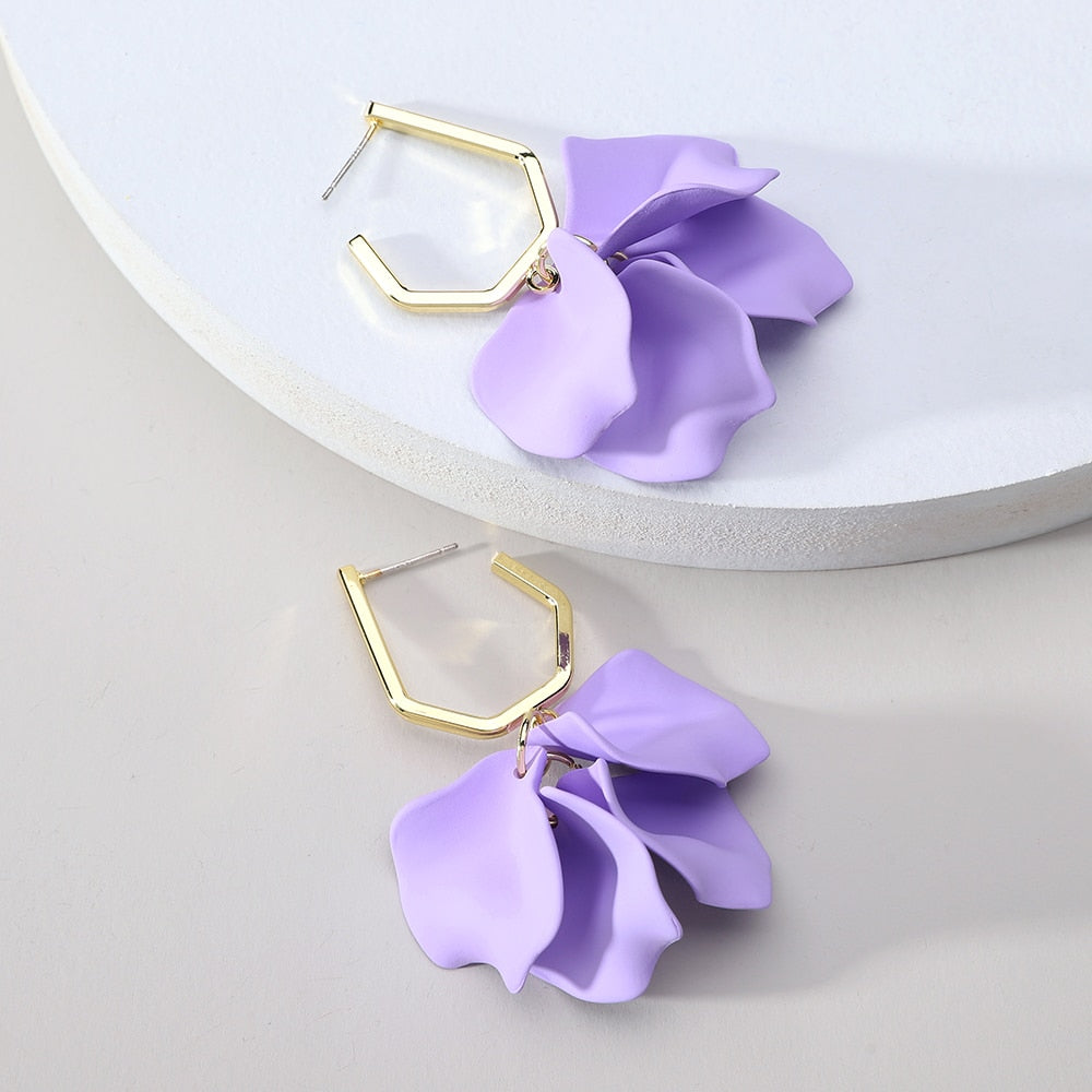 Korean Fashion Acrylic Rose Petals Flower Dangle Earrings For Women 2022 Trend Luxury Design Wedding Party Jewelry Accessories