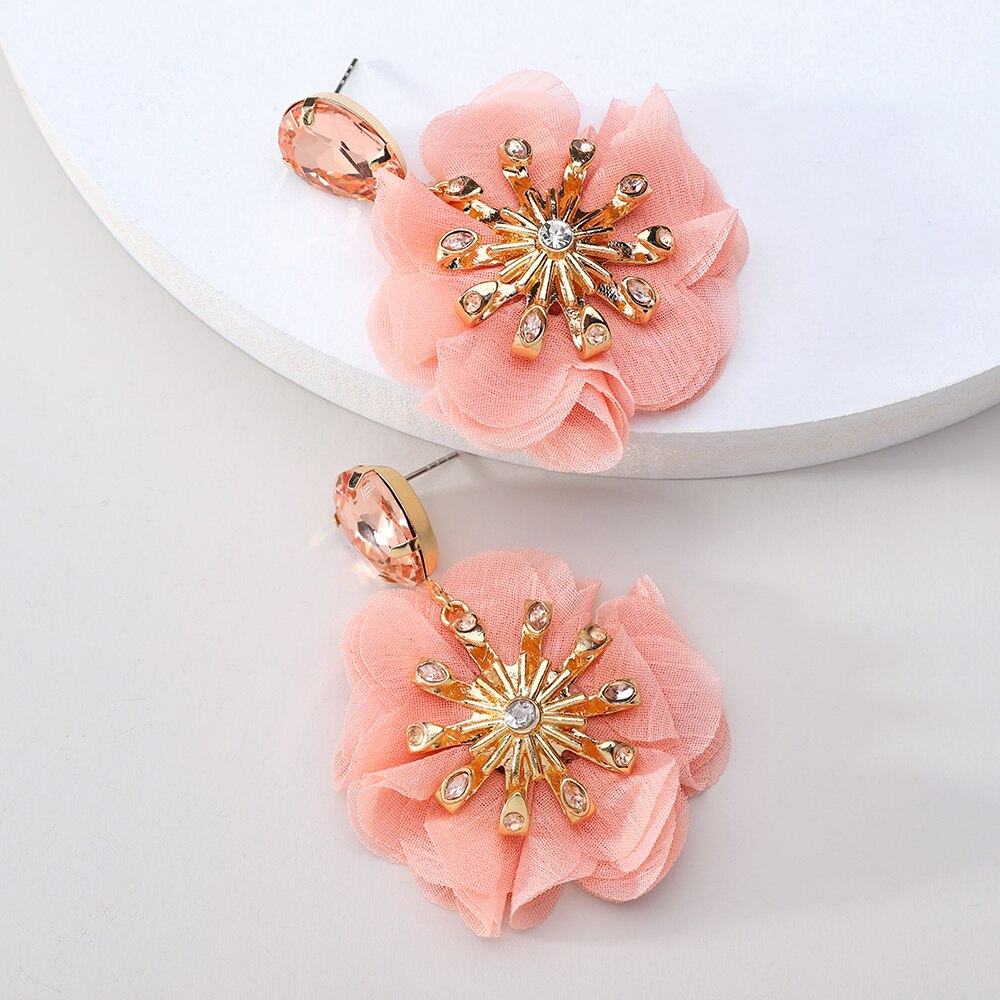 Flower Big Hanging Dangle Earrings For Women Girl 2022 Trend Luxury Design Lace Cotton Petals Fairy Elegant Jewelry Accessories