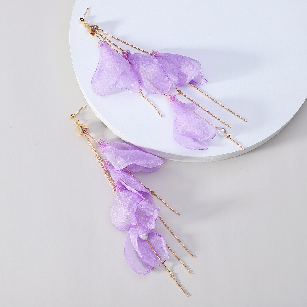 Flower Big Hanging Dangle Earrings For Women Girl 2022 Trend Luxury Design Lace Cotton Petals Fairy Elegant Jewelry Accessories