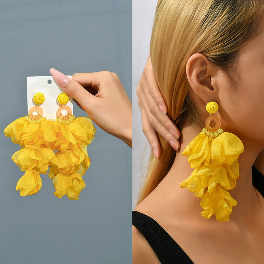 Flower Big Hanging Dangle Earrings For Women Girl 2022 Trend Luxury Design Lace Cotton Petals Fairy Elegant Jewelry Accessories