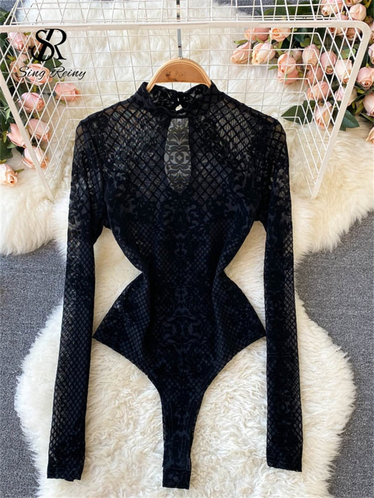 SINGREINY Women Sexy Backless Rompers Fashion Korean Bodycon Jumpsuits 2022 New Summer Chic Streetwear Flocking Slim Bodysuit