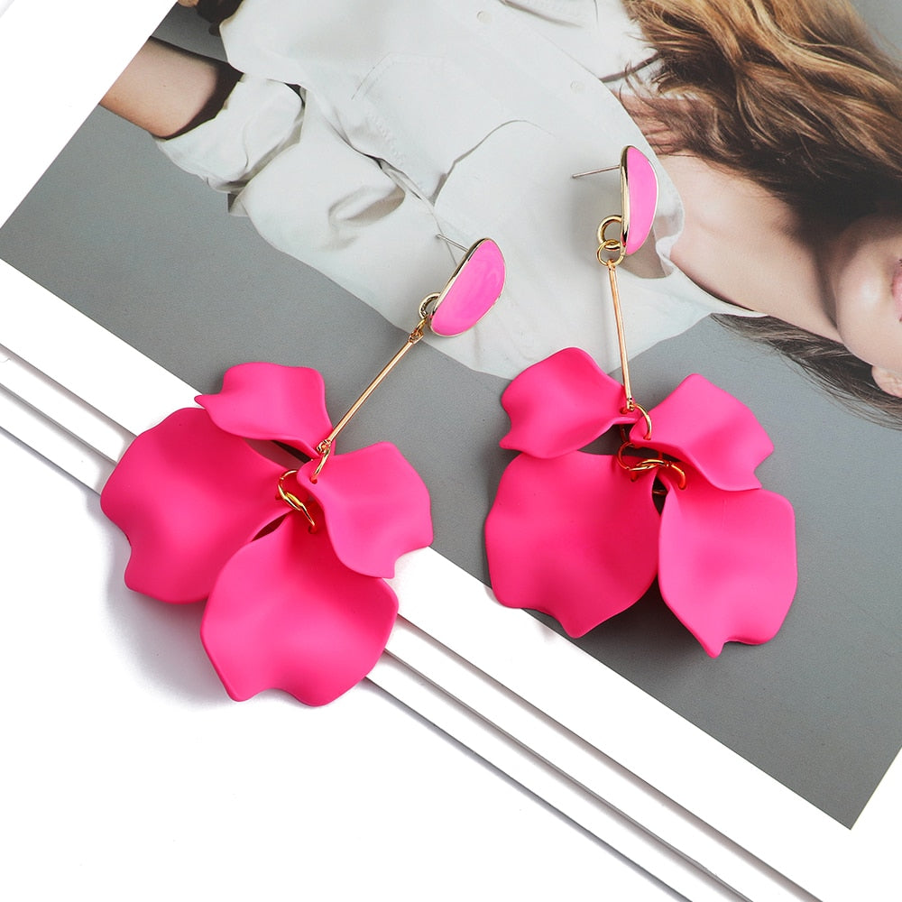 Romantic Sweet Acrylic Petal Long Dangle Drop Earrings For Women Girl 2022 Trend Luxury Fairy Grunge Pendant Jewelry Accessories