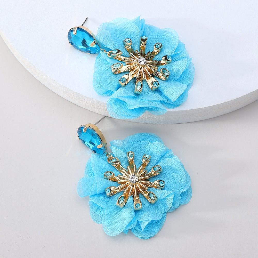 Flower Big Hanging Dangle Earrings For Women Girl 2022 Trend Luxury Design Lace Cotton Petals Fairy Elegant Jewelry Accessories