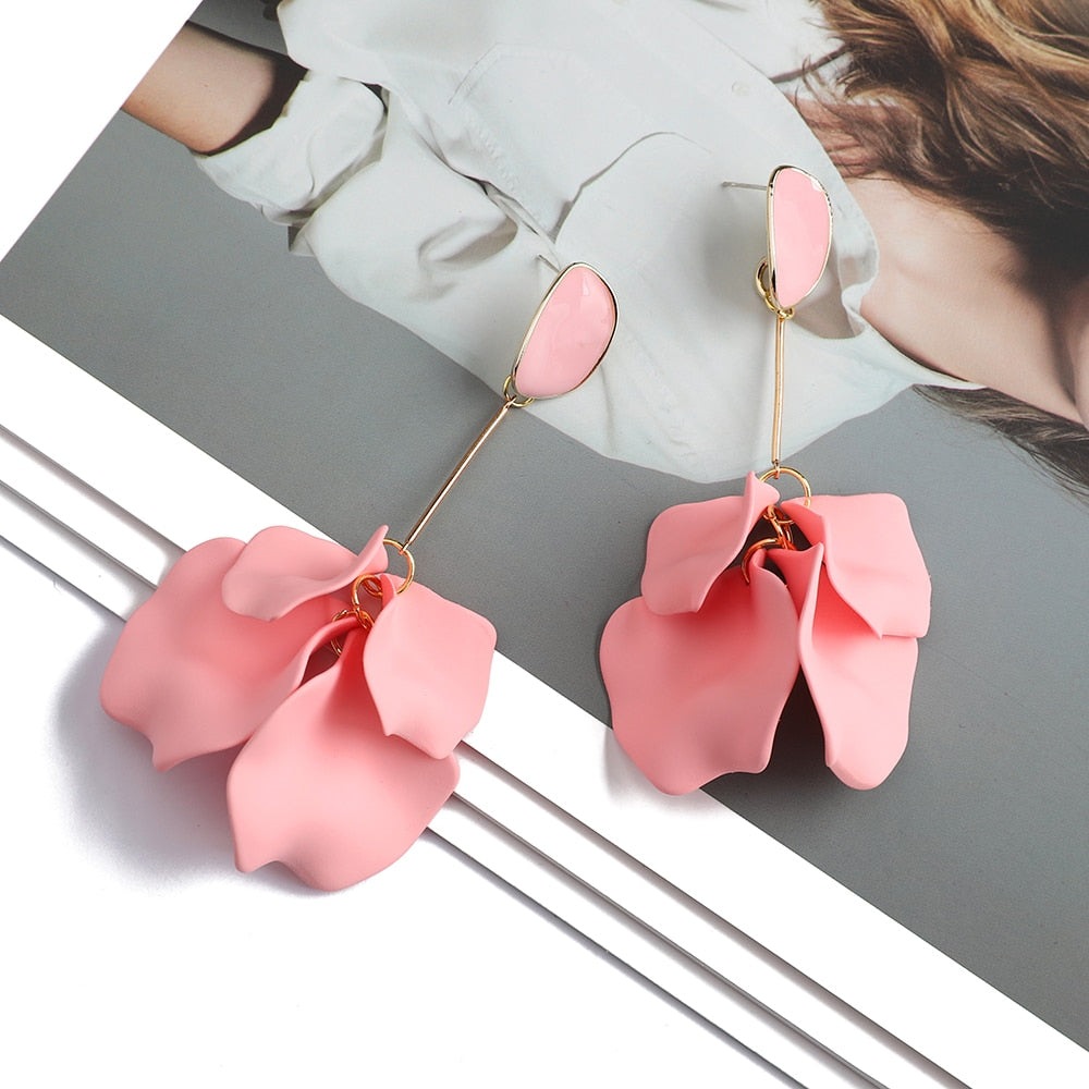 Romantic Sweet Acrylic Petal Long Dangle Drop Earrings For Women Girl 2022 Trend Luxury Fairy Grunge Pendant Jewelry Accessories