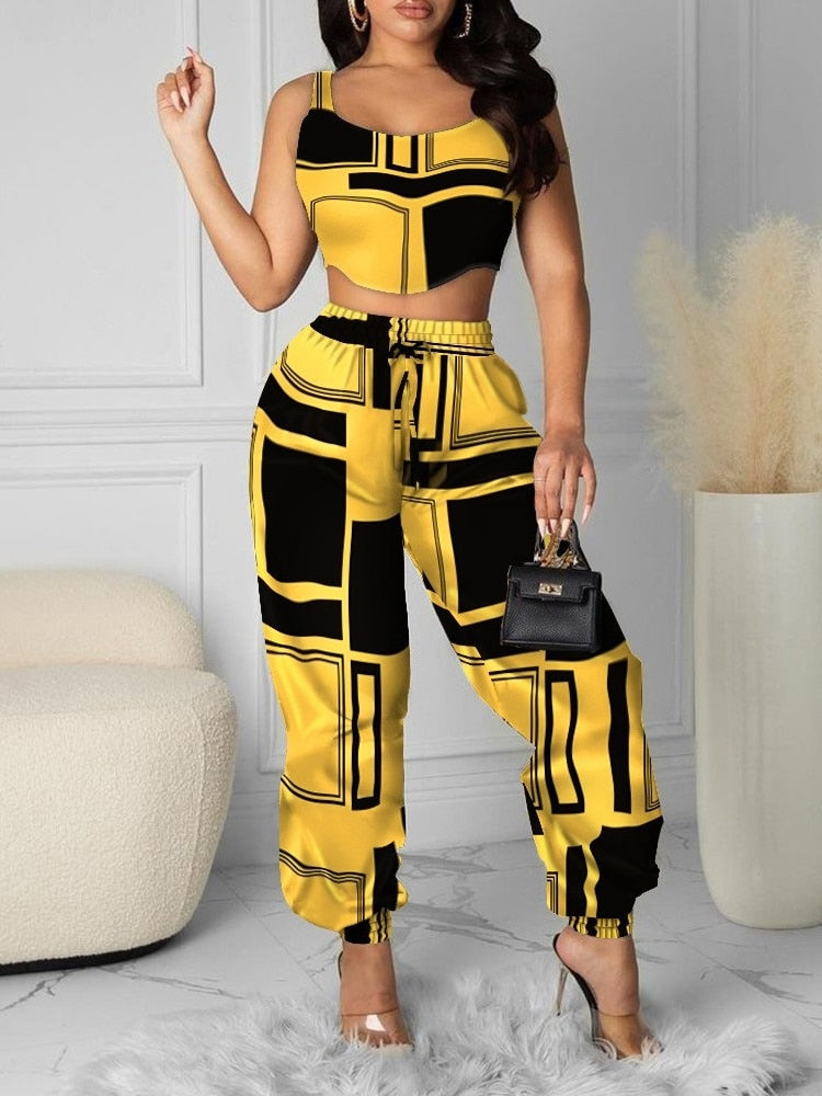 Women Leopard Two Piece Set Crop Top Tank Top And High Waist Pants Sexy Streetwear Two Piece Set Summer 2022 women&#39;s 2 piece set